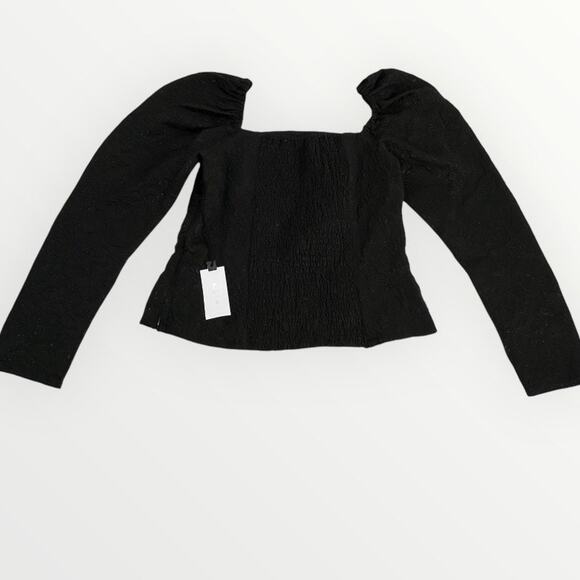 ASTR The Label Remi Puff Sleeve Black Floral Jacquard Sparkle Top Size M NWT - Picture 5 of 14